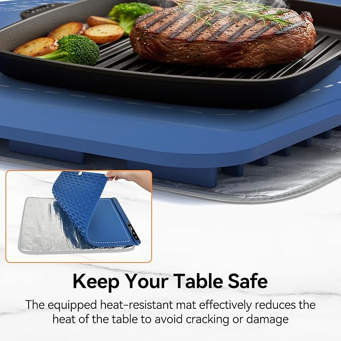 Warming Mat for Food, Silicone Heating Mat with 6 Temperature Levels, Fast Full Surface Heating, Portable Roll Up Electric Warming Tray with Heat-Resistant Pad, Heat Pad for Buffet Parties, Blue