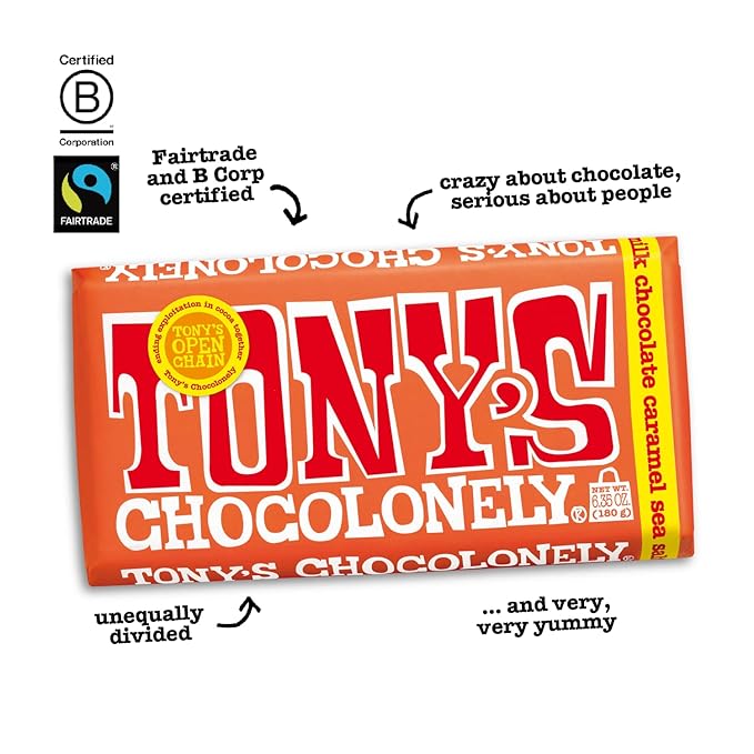 Tony's Chocolonely 32% Milk Chocolate Caramel Sea Salt Bars, 6.35 Oz, 4 Bars