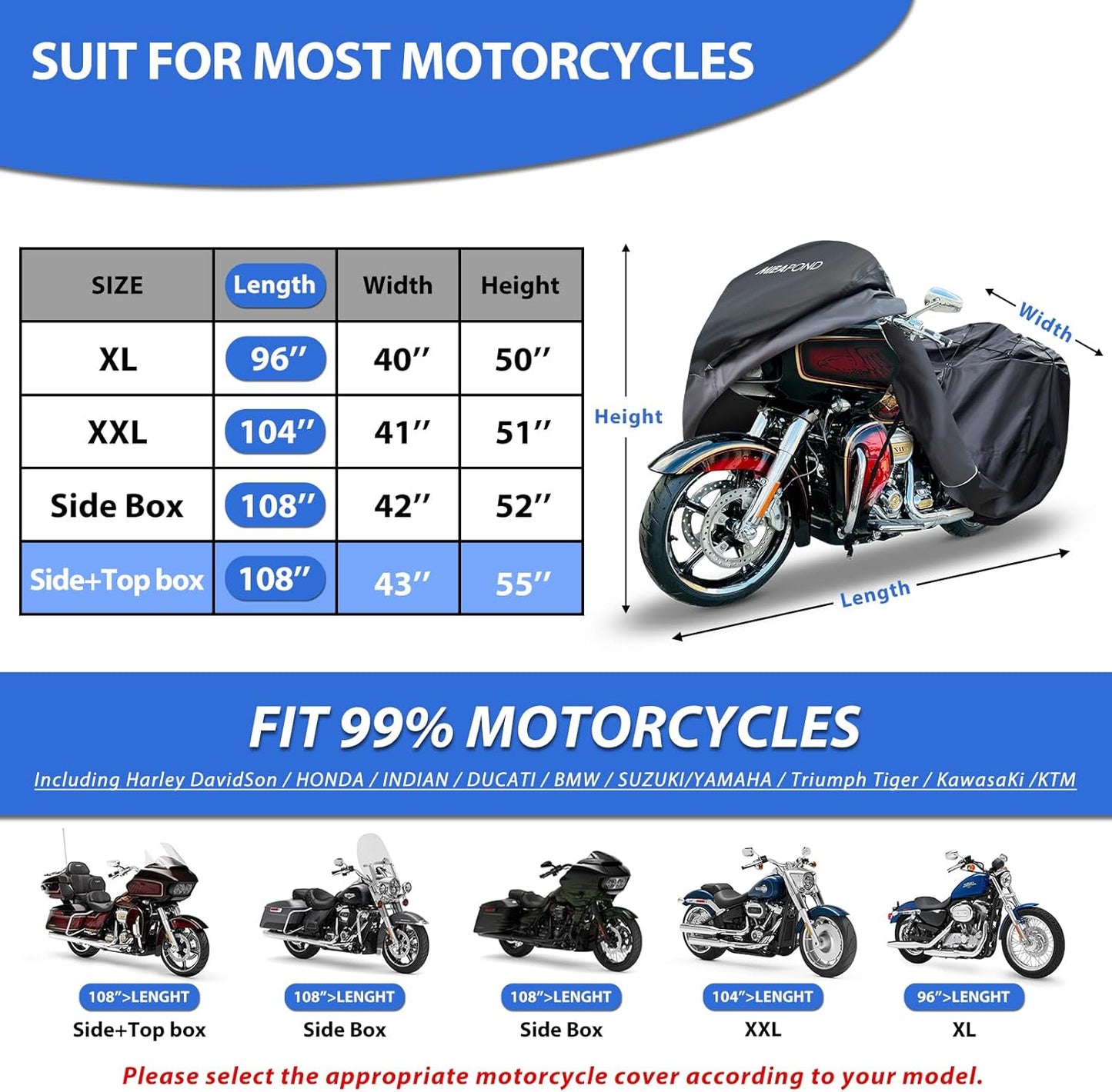 Motorcycle Cover for Harley Davidson Touring Models Road Glide Limited, Ultra Limited, Ultra Classic, Road King, Road Glide, Street Glide, Electra Glide - Waterproof Motorcycle Cover Outdoor Storage