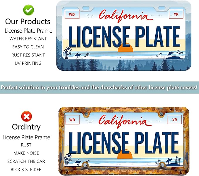 Mountains Forest License Plate Frame - 2 PCS Mountain Tree Aluminum Metal License Plate Frames Holder Covers, Rust-Proof Waterproof Car Decorative Tag Frames for Standard Us 12x6 Inch