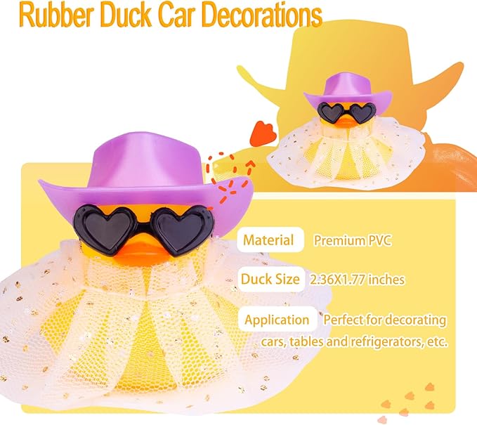 Car Rubber Duck Ornament Cute Duck Car Dashboard Decoration Accessories with Mini Hat Sunglasses and Skirt for Car Dashboard Decoration Accessories(AA2)