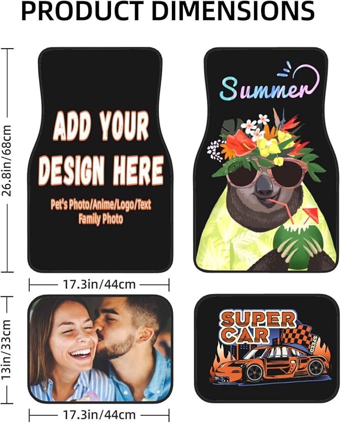 Custom Car Floor Mats 4 Pieces Car Floor Mats Personalized Car Floor Mats for 95% Universal Cars SUV Sedan Truck Van All Weather Add Image Photo Text Logo (Style-1)