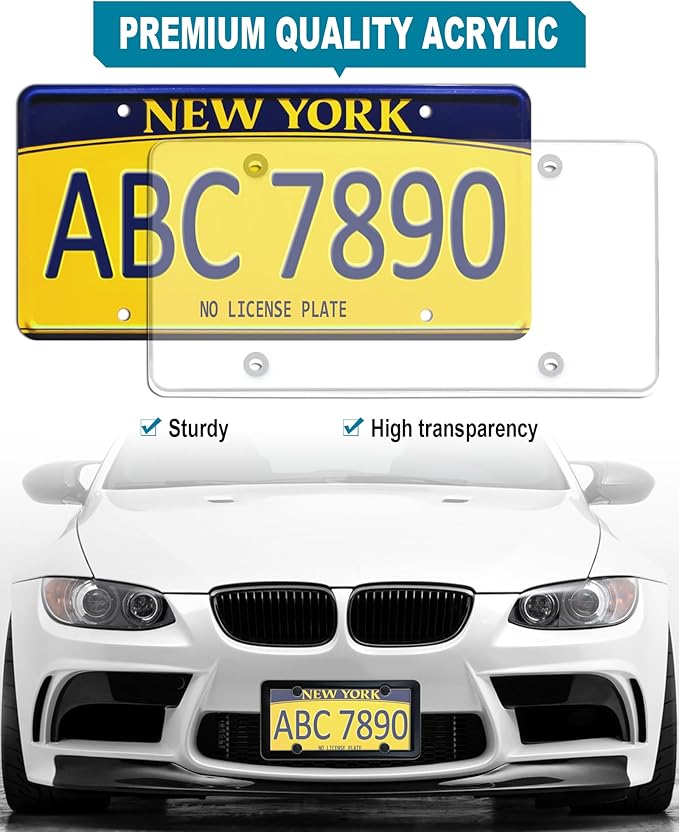 License Plate Covers Frames- 2 Sets Car Plate Protectors, Clear Flat Tag Plate Cover & Black Plastic Holder for Front Rear, with Screws Caps