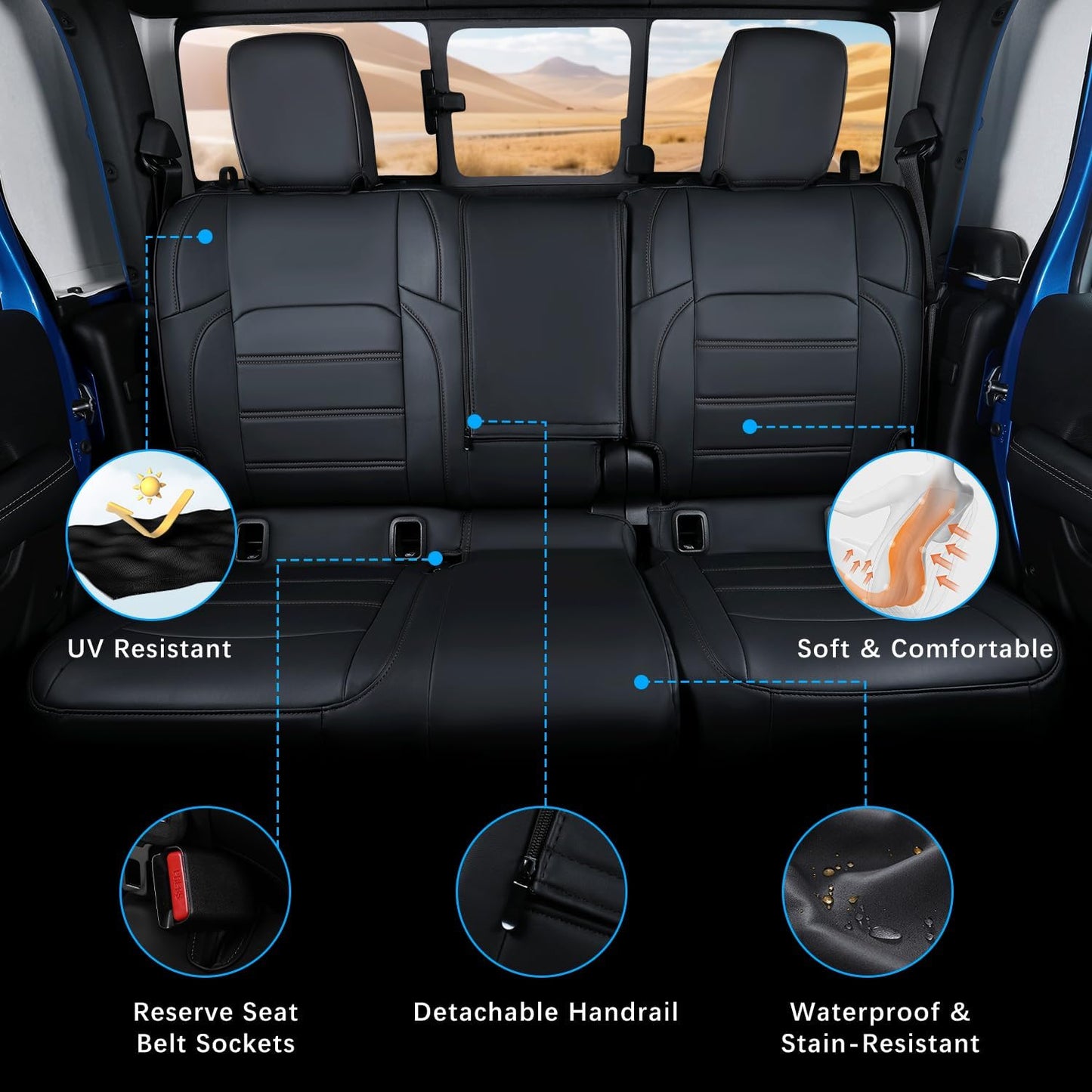 Jeep Gladiator Seat Covers - Premium Quality Faux Leather, Waterproof, Scratch-Resistant, Custom Fit for Jeep Gladiator 2025, 2024, 2023, 2022, 2021, 2020 (Pure Black)