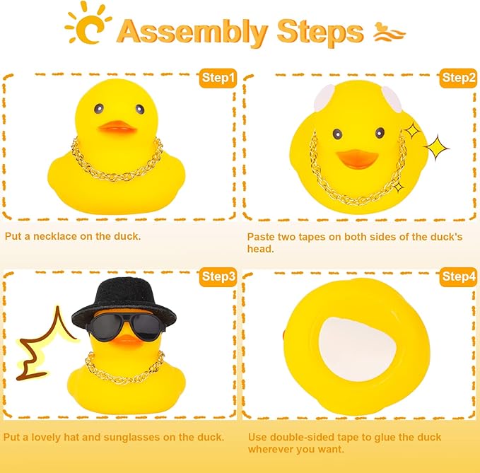 Rubber Duck Car Ornaments Duck Car Dashboard Decorations Accessories with Mini Top Hat Necklace and Sunglasses(T3)