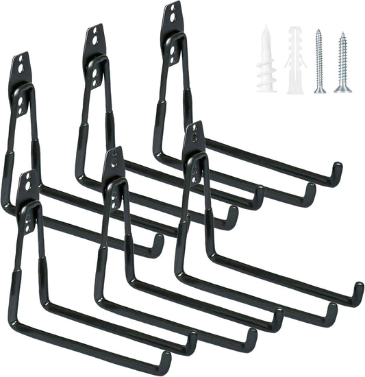 WMK 7.3'' Heavy Duty Garage Hooks, 6 Pack Wall Mount Garage Storage Hooks for Hanging Bike, Ladder, Tools - 100LB Load Capacity, Triple-Welded, PVC Coated (Black)