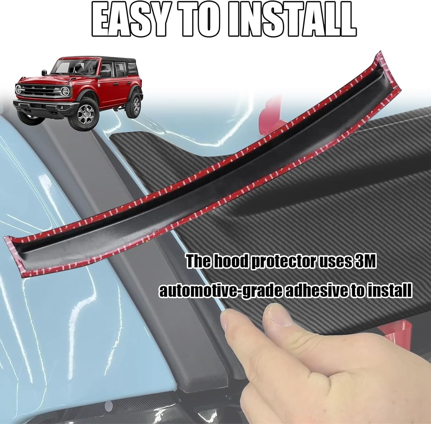 Hood Deflector Hood Protector Compatible with Ford Bronco 2/4 2024 2023 2022 2021 Matte Carbon Fiber Hood Protector Bug Deflector Stone Guard(Not for Bronco Sports)