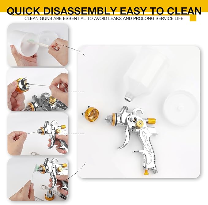 YUZES Automotive Paint Gun for Cars, Air Spray Gun with 1.4/1.7/2.0mm Nozzles and Complete Accessories, Easy to Replace, Paint Spray Gun for Painting Cars, Furniture, Detailed DIY Projects (Yellow)