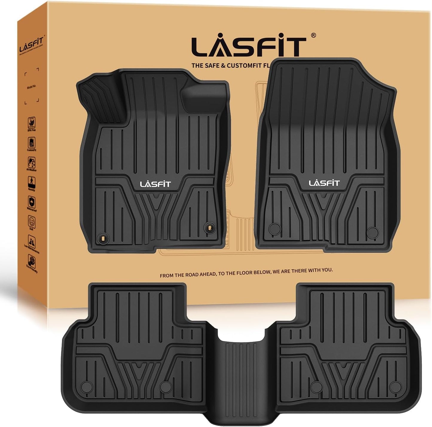 LASFIT Floor Mats for Honda Civic 2022-2025 2026 (Fits Rear Seats with or Without USB Ports) | for Acura Integra 2023-2025, All Weather Car Floor Liners, 1st & 2nd Row, Black