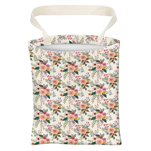 Car Trash Can, Cute Car Trash Bag, Hanging Car Organizer and Storage Bag, Trash Bin for Car Accessories, Vehicle, Travelling, Camping Cute White Floral