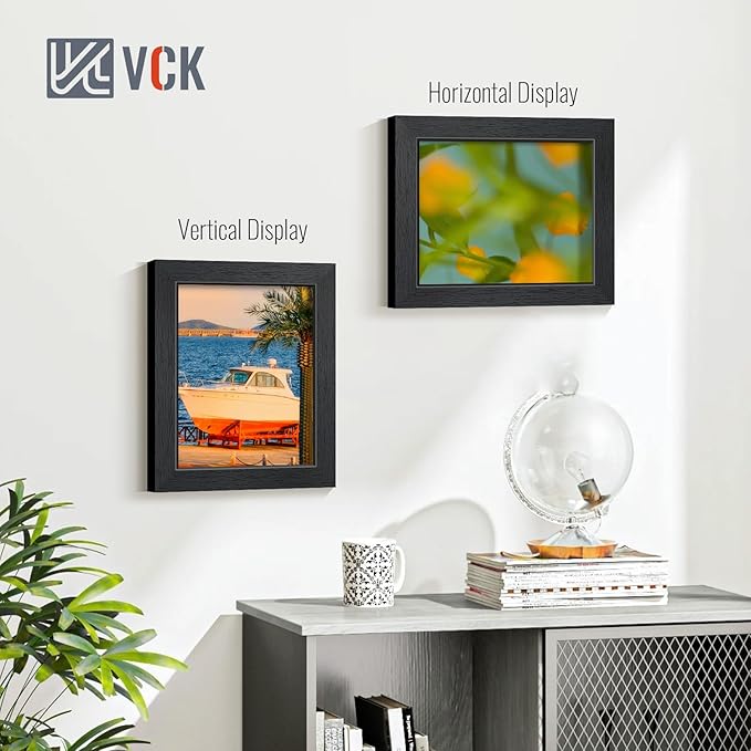 VCK 8x10 Picture Frames Black Set of 6, Wide Border Wood Poster Frame, Multi-Directional Display Family Photos, Office Prints, Studio/Gallery Artwork, Woodgrain Series, Tabletop & Wall Hanging
