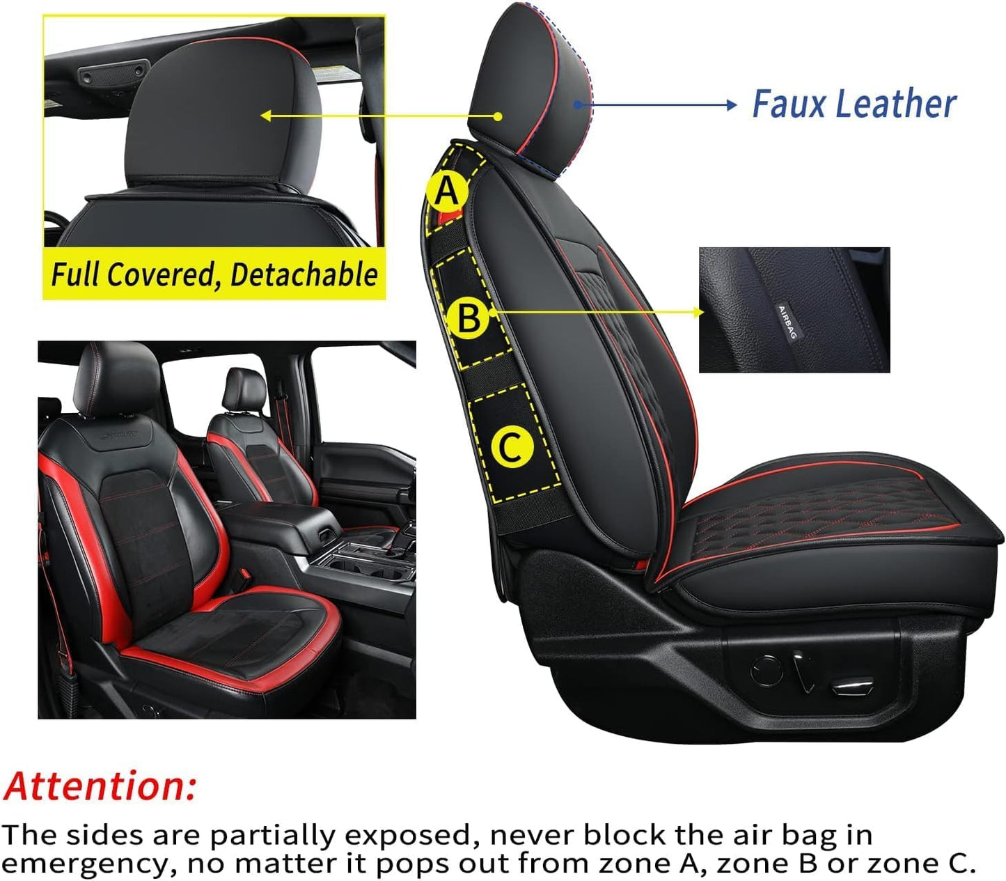 LUCKYMAN CLUB F150 Seat Covers Fit for 2010-2014 F150 SuperCrew with Waterproof Faux Leather(Full Set, Black&Red)