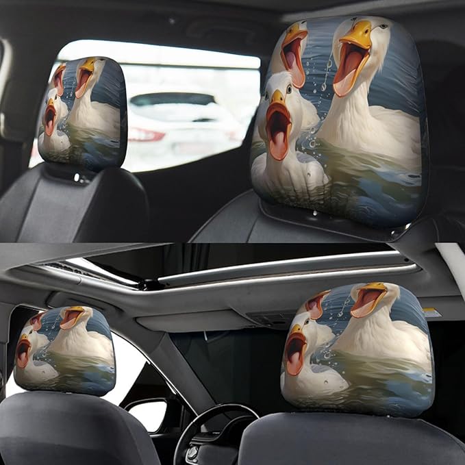 Dujiea 2 Pack Funny Animal Duck Car Headrest Covers, Universal Soft Car Seat Head Rest Protector, Vehicle Accessories Fabric Headrest Cover for Cars Vans Trucks