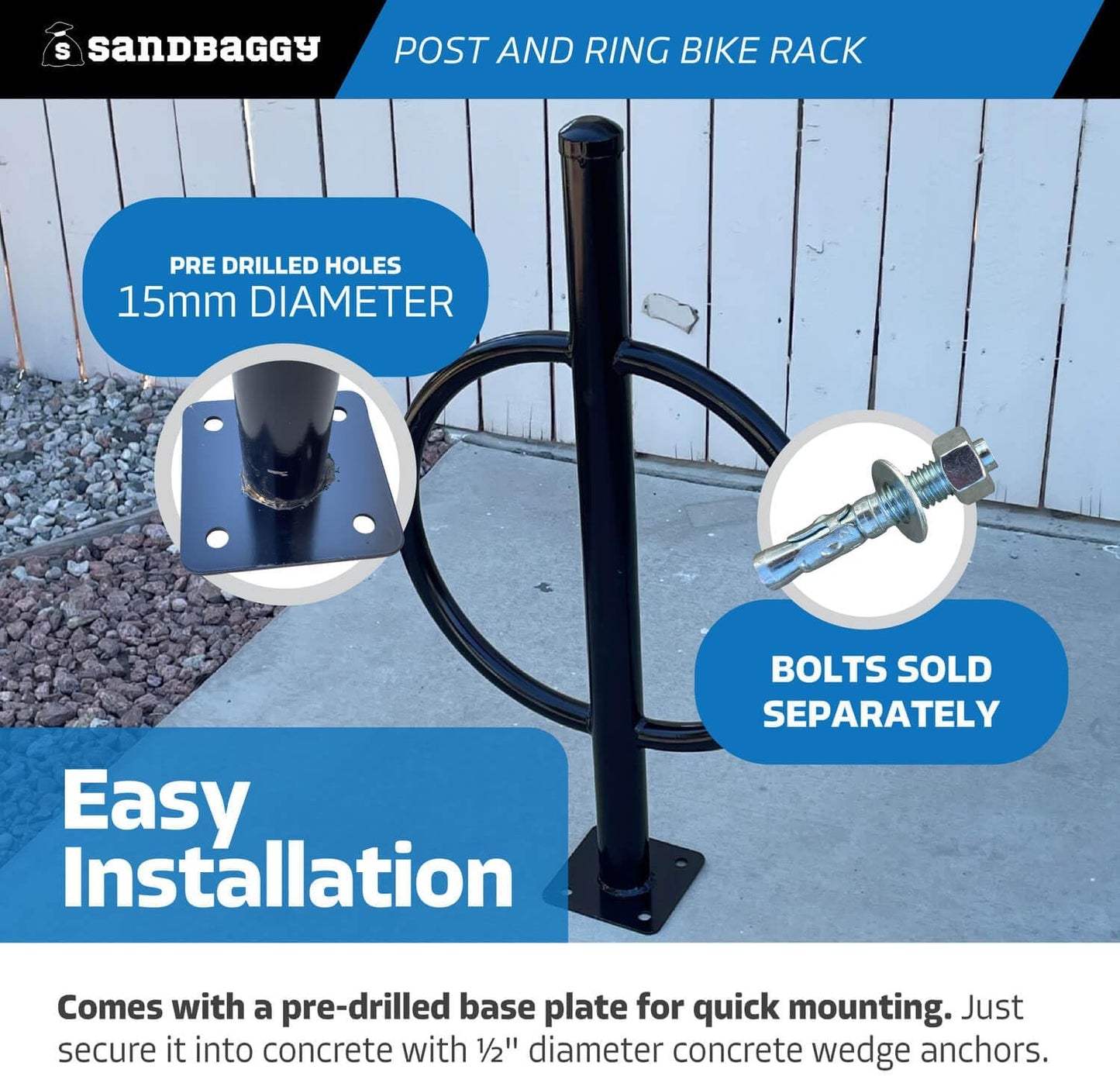 Sandbaggy Post and Ring Bike Rack - Commercial Bike Racks - Galvanized Steel - Anti-Theft Design - In Ground, Apartments, Sidewalks, Industrial (Green, 10)