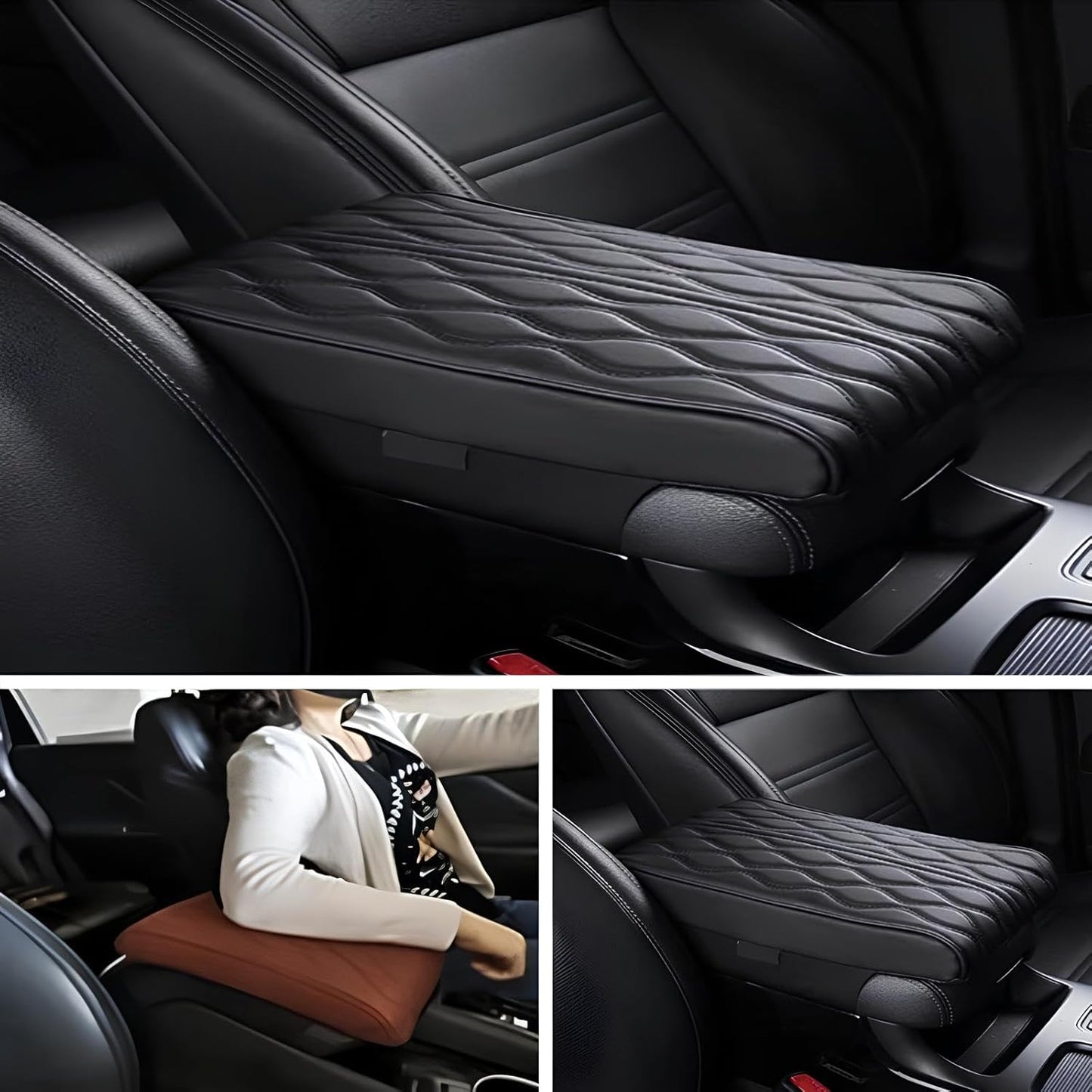 Leather Car Armrest Box Mat - 2023 New Waterproof Car Center Console Cover Mat, Universal Armrest Mat, Leather Car Armrest Cover for SUV/Truck/Vehicle (A-Coffee)