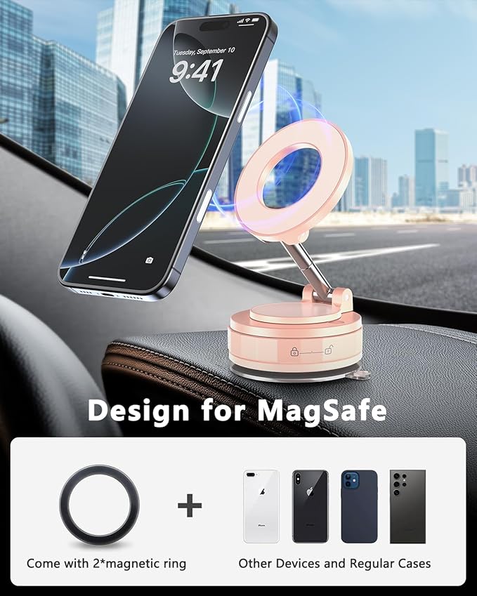 Vacuum Magnetic Car Phone Holder for Mag-Safe [89+LBS Suction & 3200gf Magnetic] 360° Adjustable Ultra Suction Cup Phone Holders for Your Car, Car Mount for iPhone 17 Pro Max 16 15 14 13 12 Air Plus
