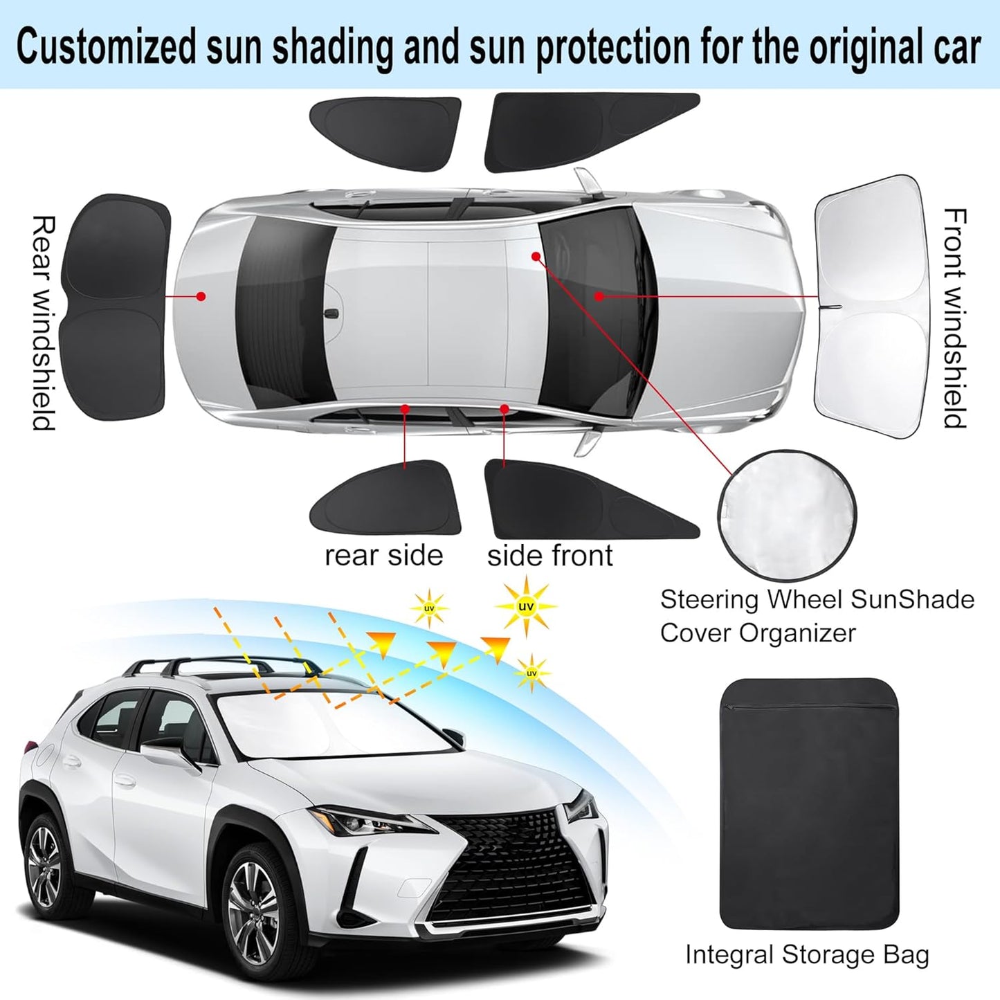 TINGLU Window Shades for Lexus UX 2019-2024 2025 Accessories Car Side Full Windows Windshield Sun Shade Sun UV Rays & Privacy Protection for Camping,Napping,and Relaxing 6PCS