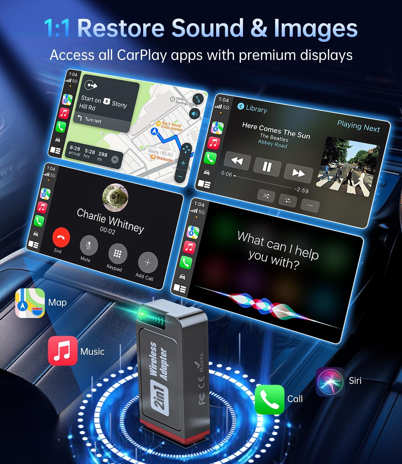 Wireless Carplay Adapter, 2025 Upgrade Mini USB Design for Car Play & Android Auto, Easy Use Fast Stable Connection for iPhone