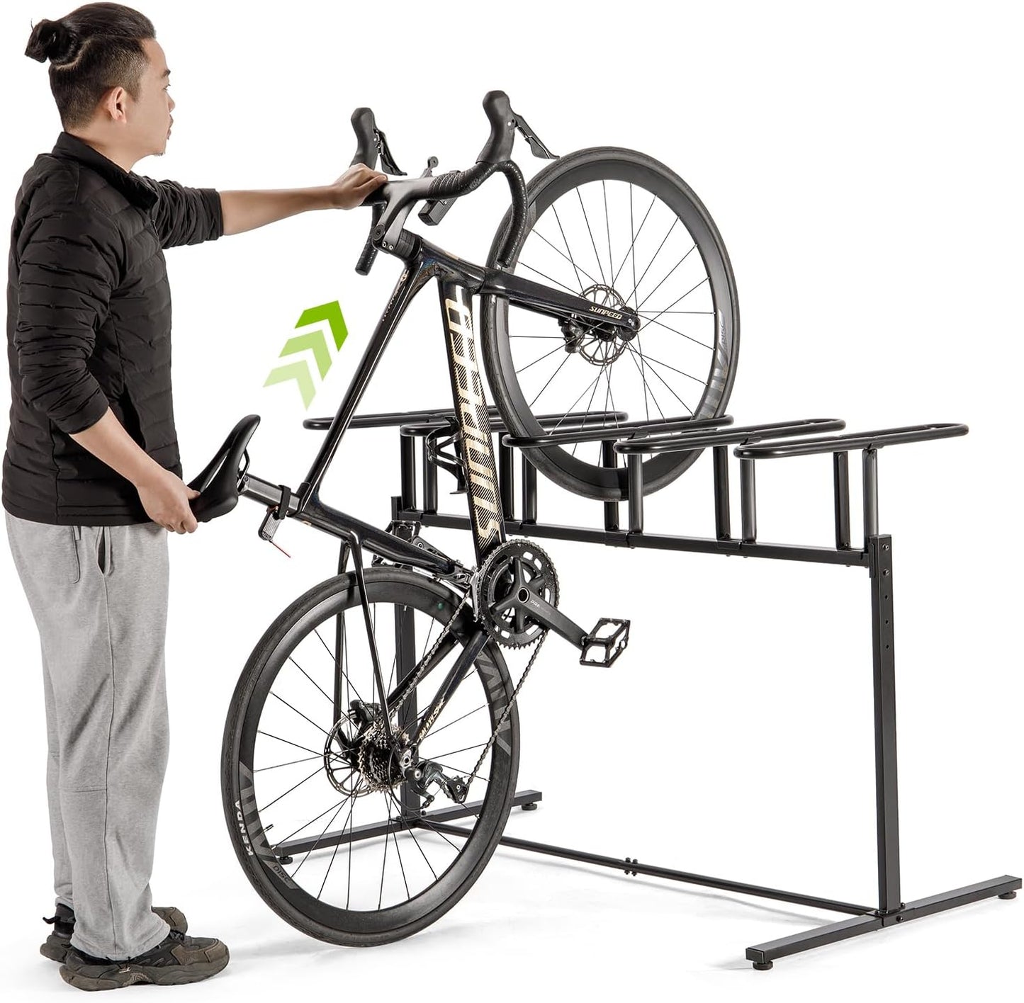 CXWXC 3/5 Bikes Stand Rack - Bike Storage Parking Racks Indoor/Outdoor - Bicycle Stand Garage for Parking Mountain Road Hybrid Bike, Fits Wheels up to 2.4" (For 5 Bikes)