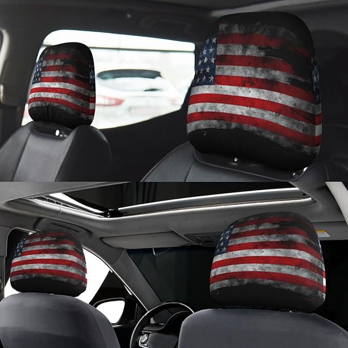 Dujiea 2 Pack American Black Flag Car Headrest Covers - Universal Soft Car Seat Head Rest Protector, Vehicle Accessories Fabric Headrest Cover for Cars, Vans & Trucks