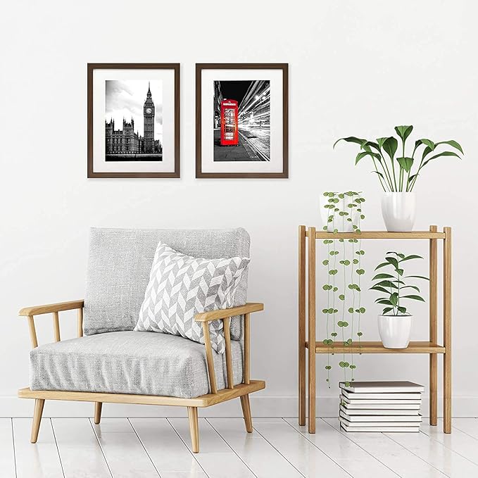 Americanflat 11x14 Picture Frame with Shatter-Resistant Glass - Set of 2 - Use as 8x10 Frame with Mat or Display 11x14 Photo Without Mat - Signature Collection - Picture Frames for Wall - Walnut