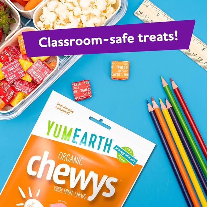 YumEarth Organic Fruit Chews - Fruit Flavored Candy Chews, No Dye, Allergy Friendly, Gluten Free, Non-GMO, Vegan Candy with No Artificial Flavors, 5 ounce (Pack of 6)