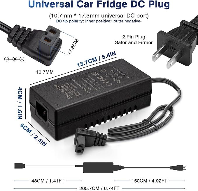 AC Adapter for 12V Refrigerator Freezer Fridge, DC14.5V AC 100-240V with 5.6ft AC Power Cord Power Cable for Car Refrigerator, 60W 80W 87W AC to DC Converter Power Supply for 12 Volt Fridge