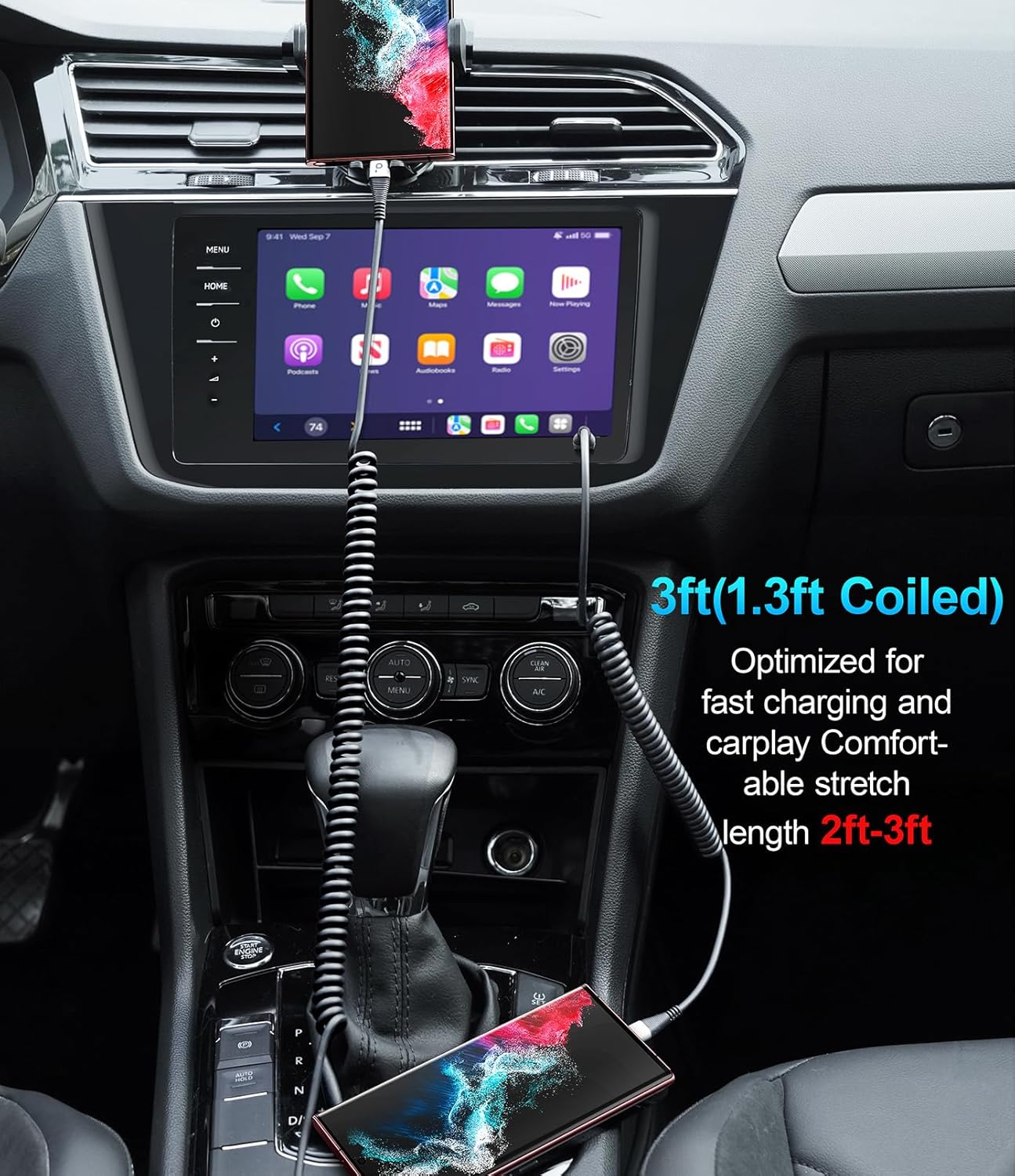 USB C Cable 3A Fast Charging 5FT Coiled USBC to USBC Charger Cable for Car, Short USB Type C Cord for iPhone 16/15/Pro/Plus/Pro Max/Samsung Galaxy S23, Compatible All Type C Devices-2Pack