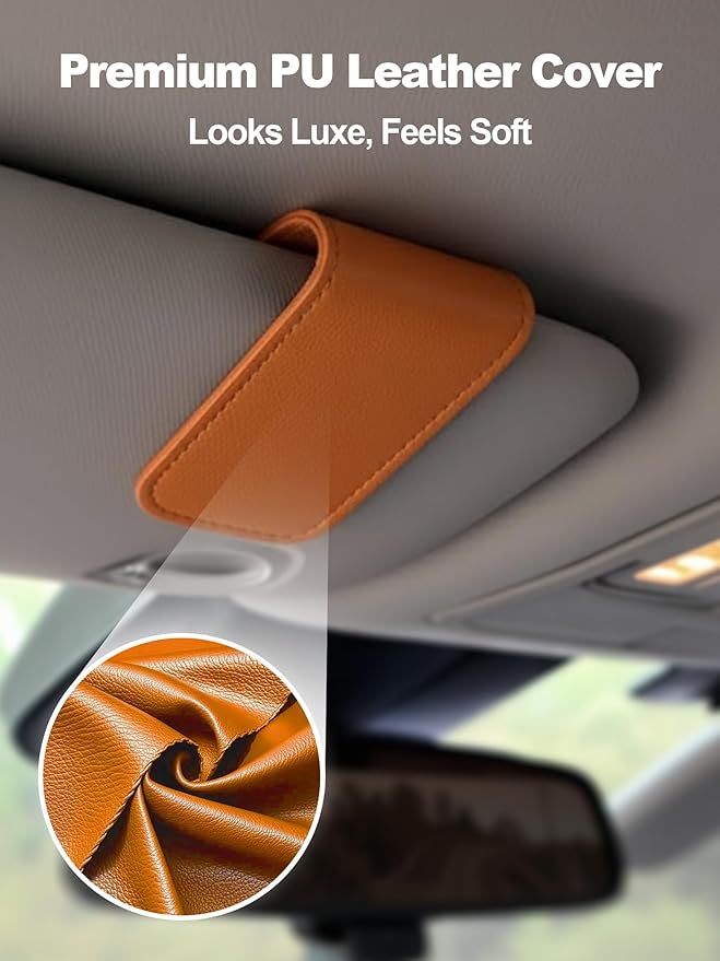 Patented Car Air Freshener Visor Clip, Compatible with Drift Air Freshener, Premium Leather, Gentle on Sun Visors, Ideal for Modern & Electric Vehicles, Orange (Clip Only)