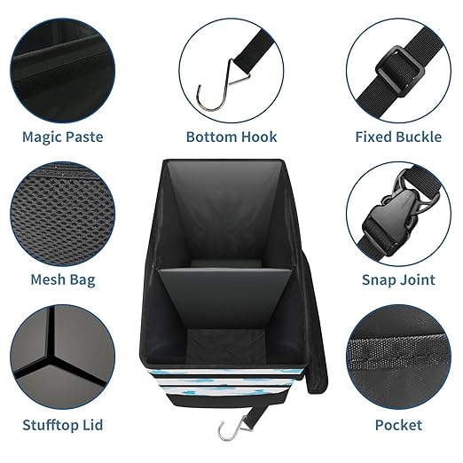 Car Trash Can White Blue Whale Fish Large Storage Garbage Can with Lid Hanging for Back Seat Leakproof Automotive Vehicle Trash Bin