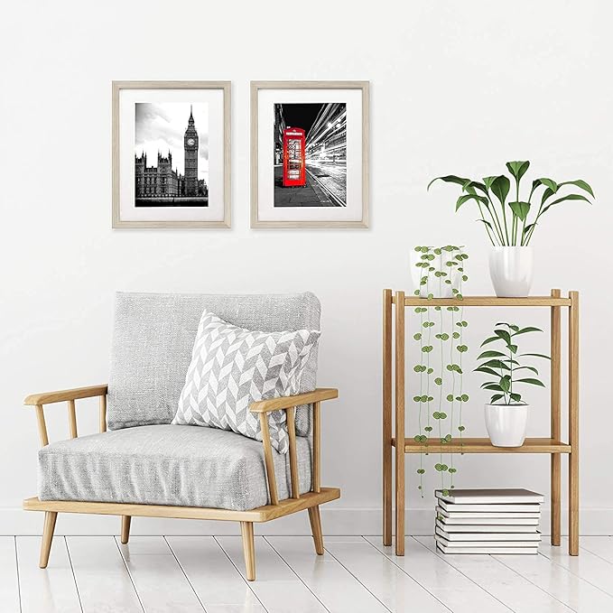 Americanflat 11x14 Picture Frame with Shatter-Resistant Glass - Set of 2 - Use as 8x10 Frame with Mat or Display 11x14 Photo Without Mat - Signature Collection - Picture Frames for Wall - Driftwood