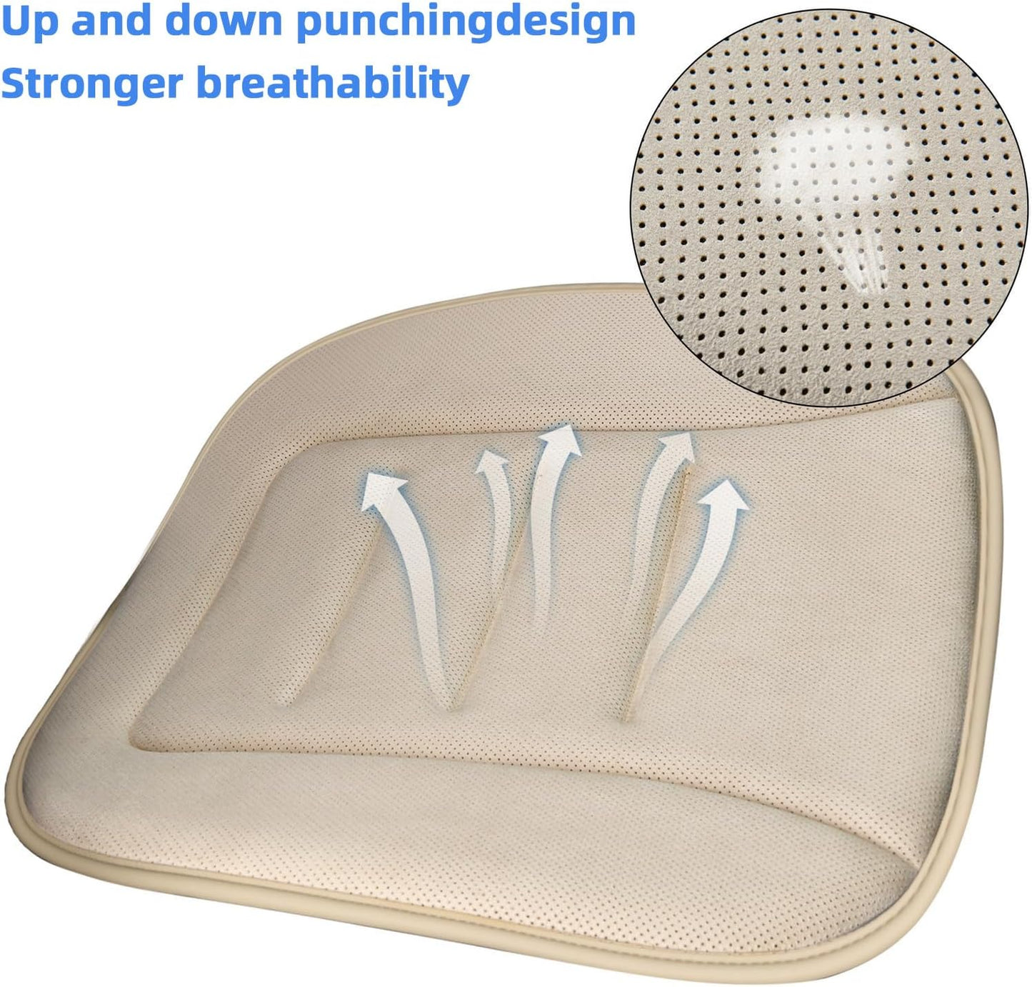 KAYI Car Seat Cushion, Memory Foam Car Seat Cushion, Anti Slip Rubber Bottom Car Seat Cushions for Driving, Suitable for Car and Office Chairs (Cream)