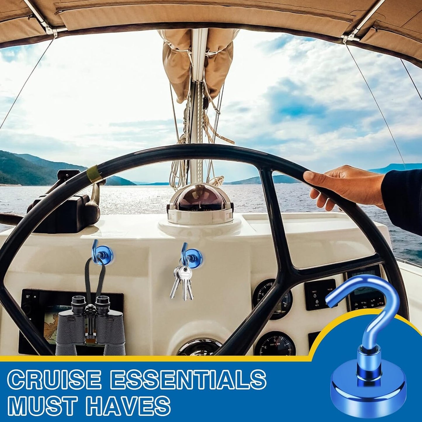 LOVIMAG Magnetic Hooks for Cruise Cabins, 40lbs Blue Magnetic Hooks for Classroom, Strong Magnets with Hook for Hanging, Neodymium Magnet Hook for Fridge, Ceiling, Locker, Camper, Travel-25 Pcs