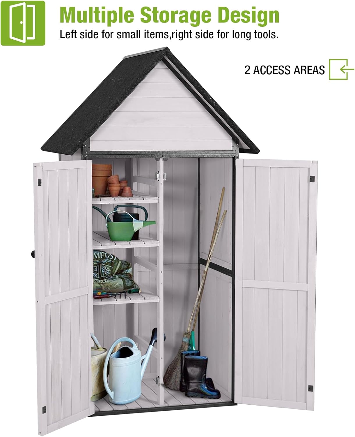 GUTINNEEN Shed Outdoor Storage Upgraded with Durable Metal Frame Garden Shed Tool Storage Cabinet with Wooden Floor Adjustable Shelfs 2.5 x 1.4FT （Off-White）