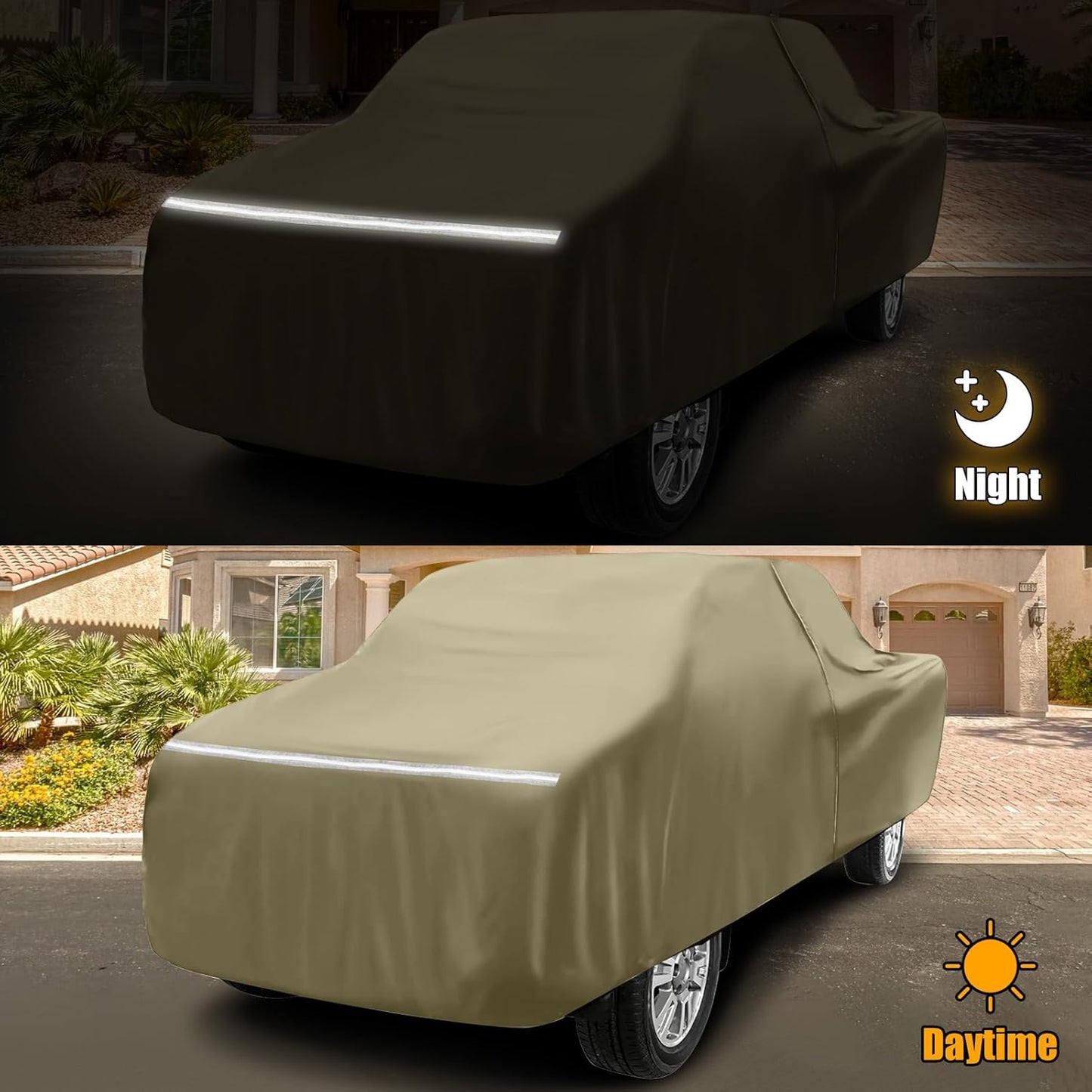 Waterproof Truck Covers Replace for Ford F150 / Dodge Ram 1500 CrewCab 6.5 ft, Multilayer Heavy Duty with Cotton Liner Truck Cover with Zipper Door, Windproof Bands for Snow Rain Dust Protection