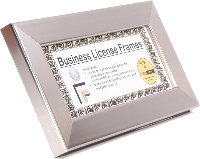 Creative Picture Frames 4” x 9” Stainless Steel Finish Business License Certificate Frame (pack of 4)