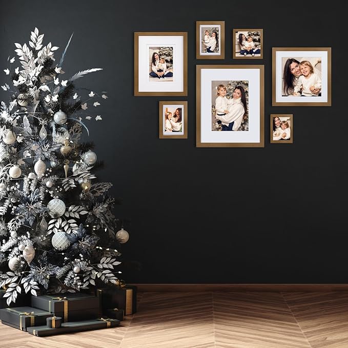 Egofine 4x6 Picture Frames Set of 4 - Made of Solid Wood for Table Top Display and Wall Mounting photo frame Light Brown