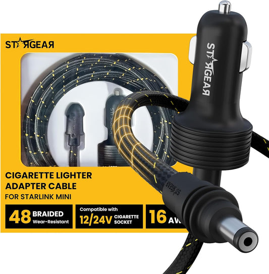 Starlink Mini Cable 12V Power Cable 3M/10FT, Braided Wear-Resistant Starlink Mini Accessories Cigarette Lighter to DC Cord, 12V-48V Car Charger Car Adapter