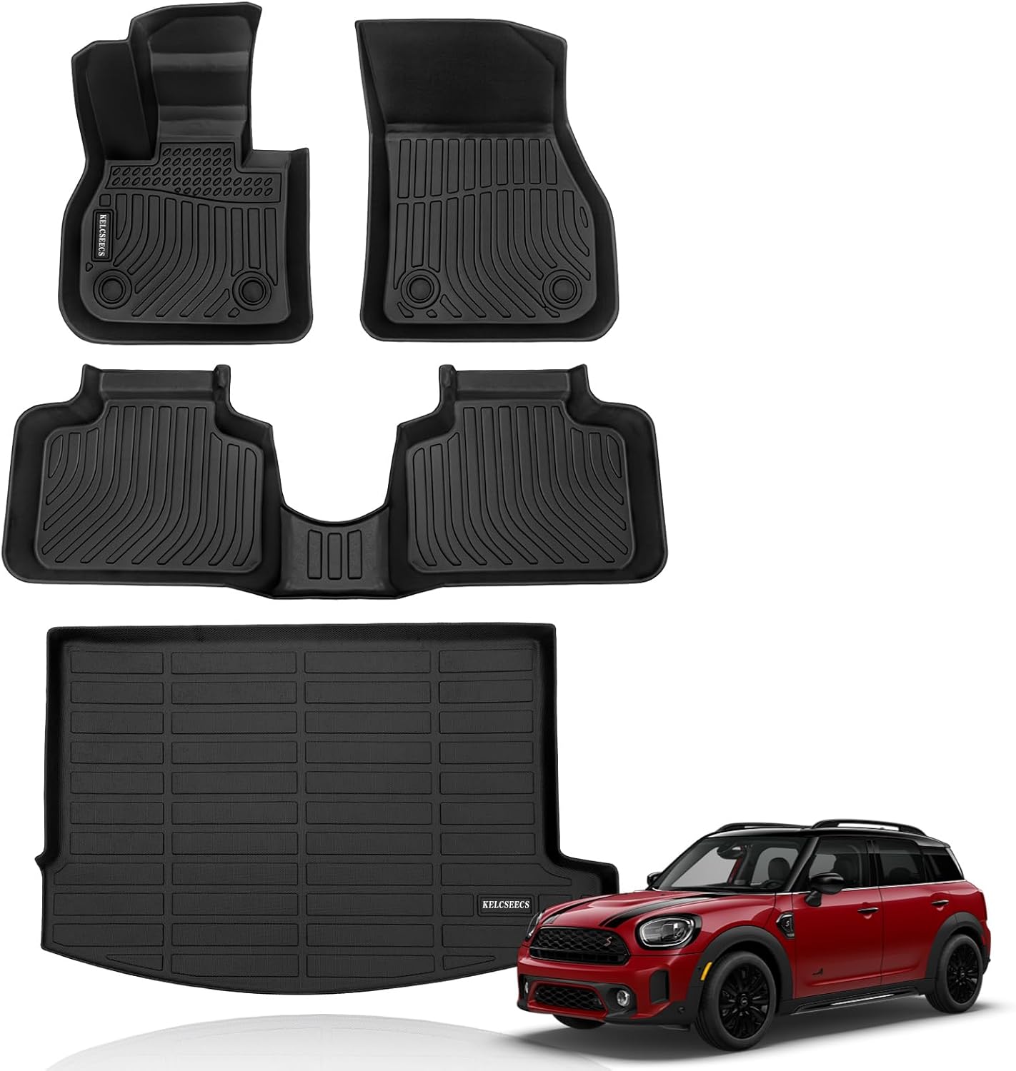 KELCSEECS® Floor Mats & Cargo Liner Custom for Mini Countryman F60 2017-2024(Not for Manual Transmission),All Weather Protection TPE Floor Liners Front& Rear Row Full Set Accessories Black