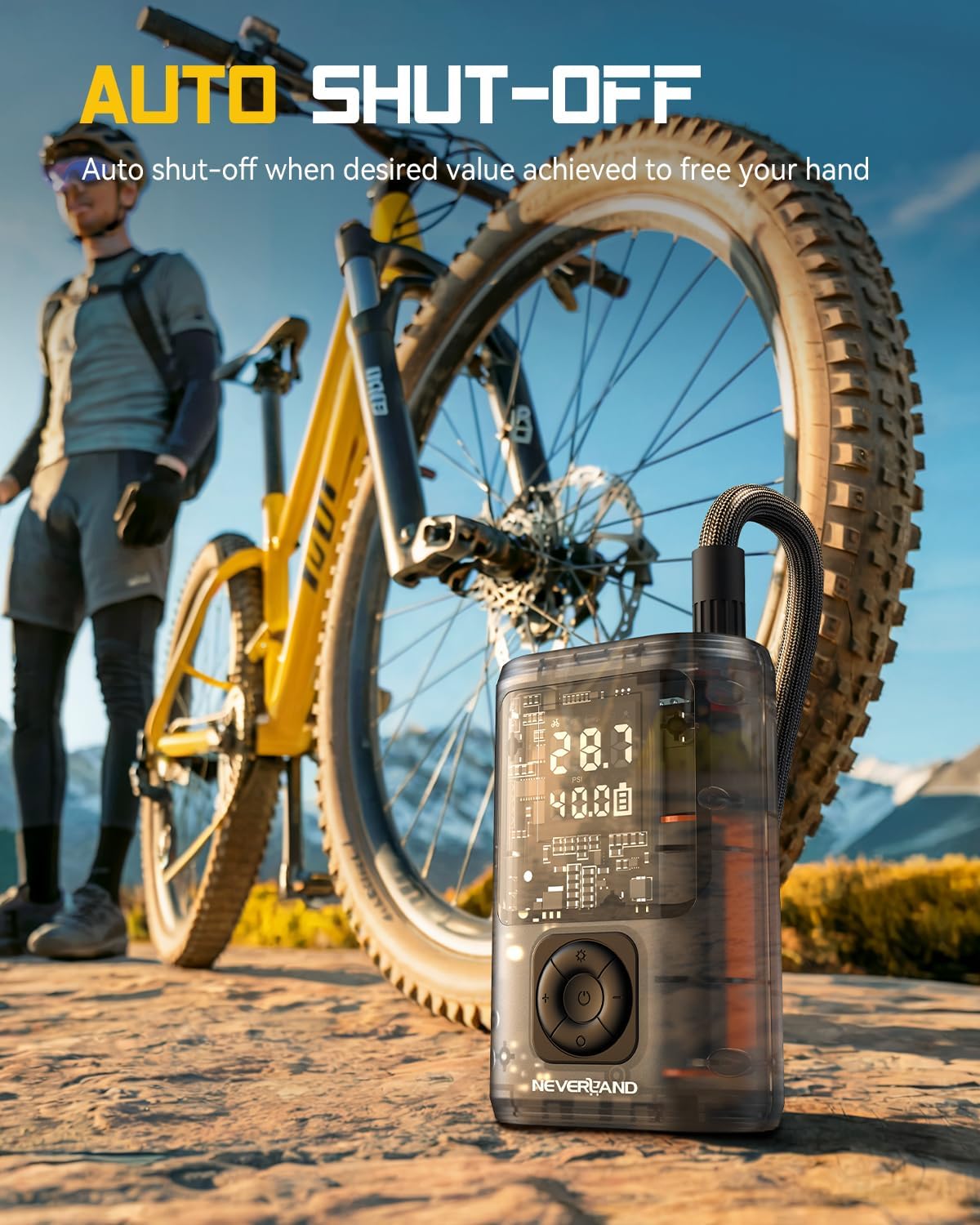 NEVERLAND Tire Inflator Portable Air Compressor - 12000mAh 150PSI Auto Air Pump for Bike Car Tires, Electric Bike Tire Pump with Gauge, Air Compressor Portable for Bike Bicycle Car Motorcycle Ball