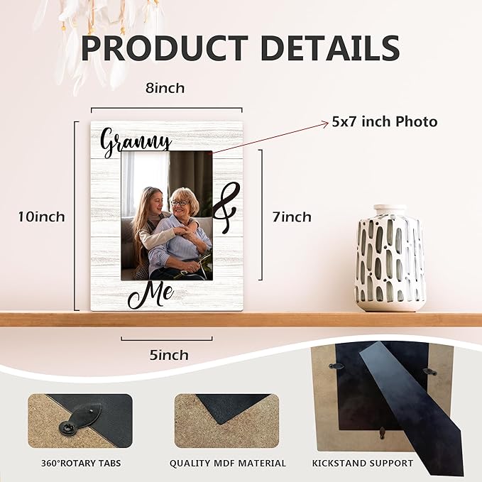 Granny Gifts Picture Frame 5x7, Grandma Photo Frame, Mothers Day Christmas Birthday Gifts for Grandma from Grandkids, Granny and Me Wooden Picture Photo Frames for Desk Home Room Decor