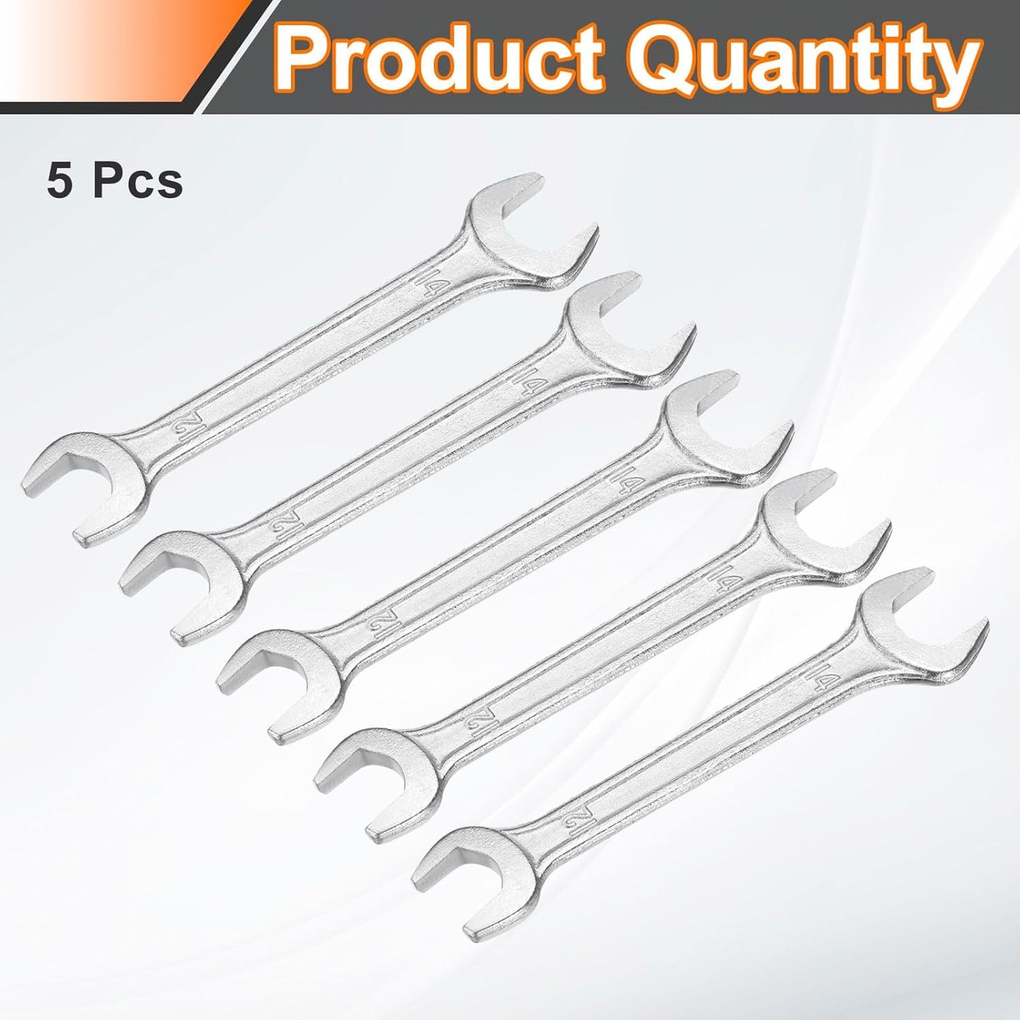 HARFINGTON 5pcs Double Open End Wrench 12mm x 14mm Metric 15 Degree Offset Angle Small Flat Head Wrench Galvanizing Open Ended Spanner for Automotive Repair Furniture Assembly