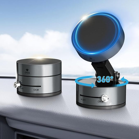 Magnetic Car Phone Mount - Ultra Strong Vacuum Suction Phone Holder for Dashboard/Windshield, Foldable 360° Adjustable Car Phone Mount Compatible with iPhone 16/15/14 & All Smartphones-817001B