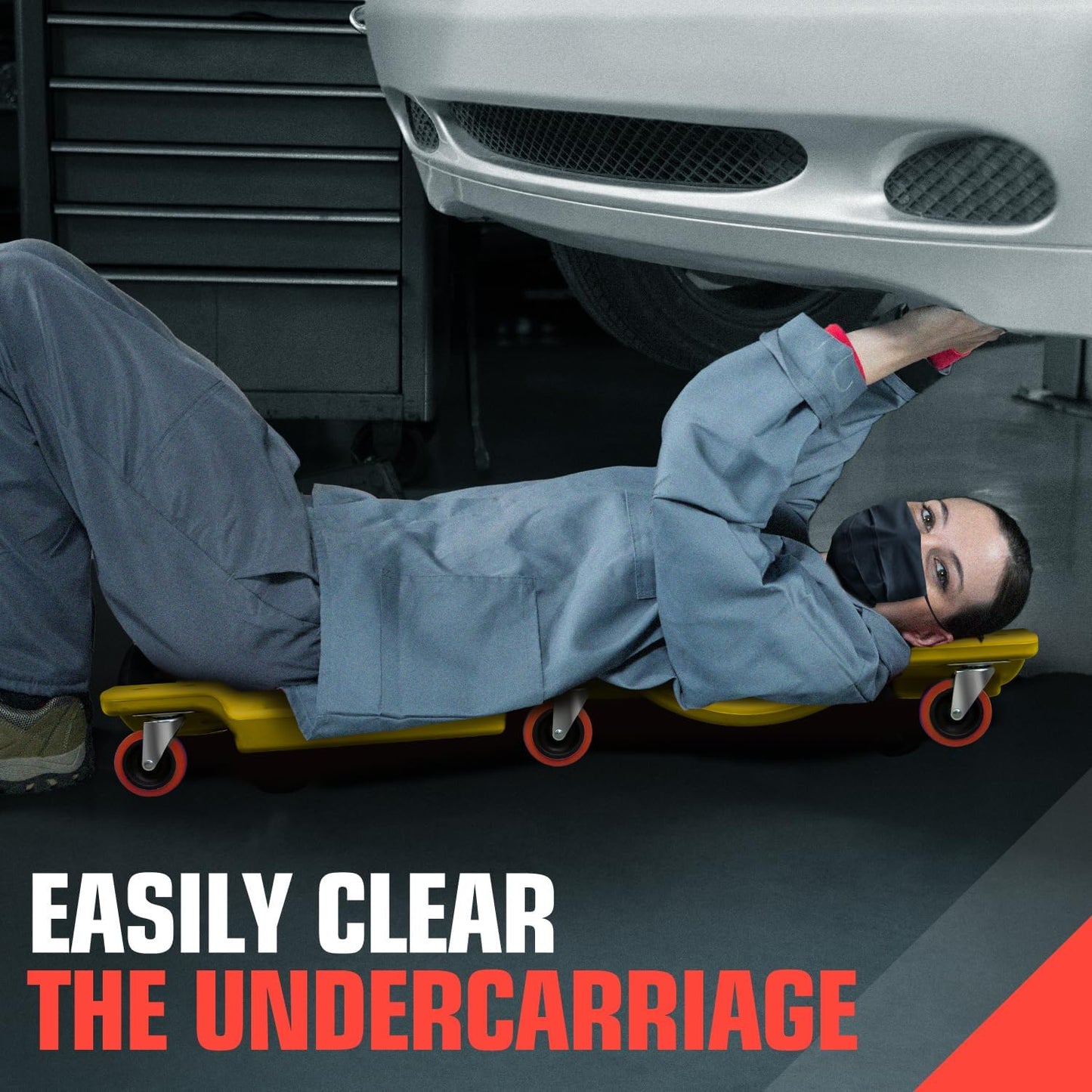 DNA MOTORING 36" L X 17" W x 4.25" H Vehicle Repair Low Profile Automotive Creeper w/Padded Headrest, Yellow, TOOLS-00201-YL