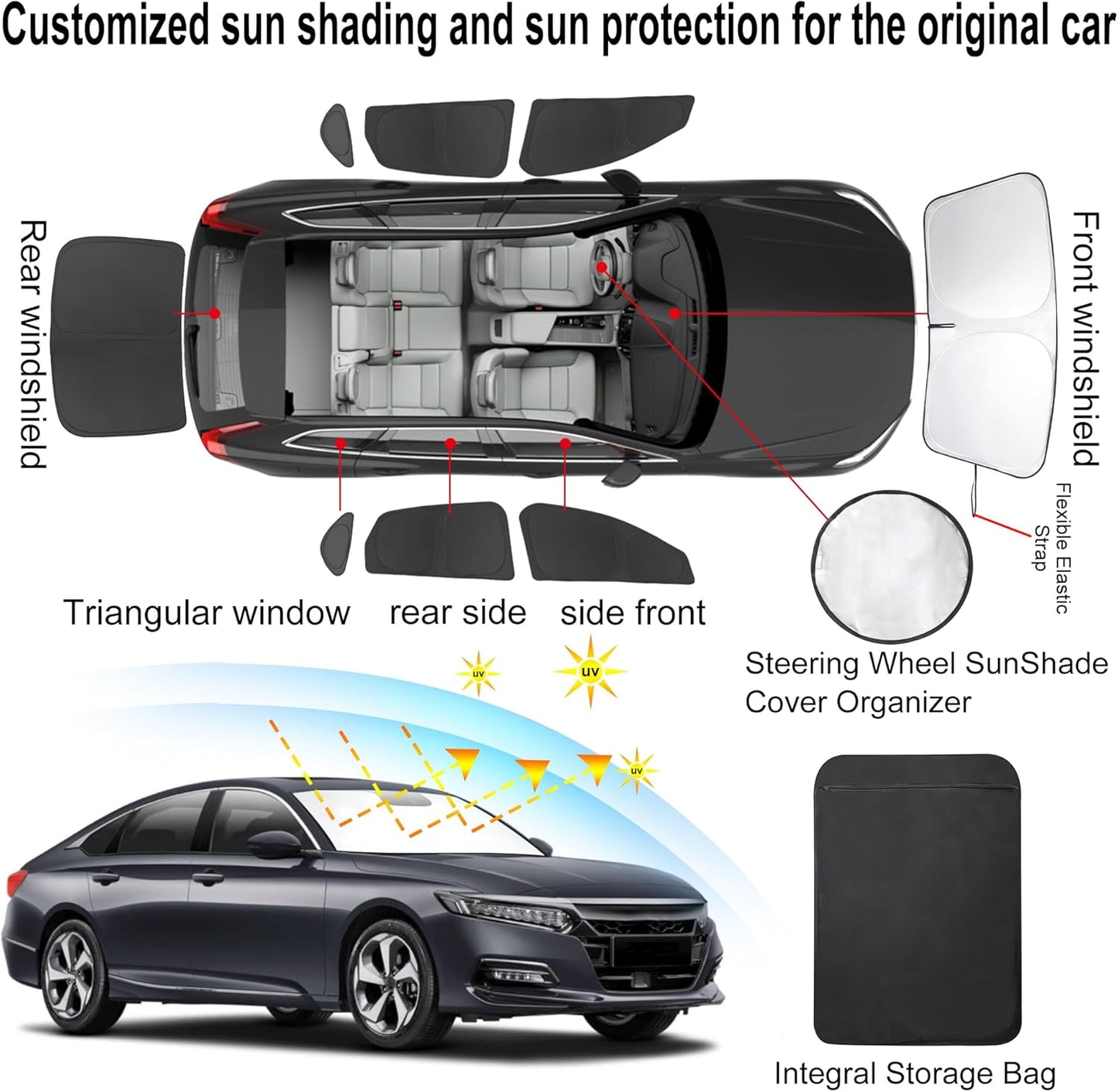 TINGLU Window Shades for Honda Accord 2023 2024 2025 Accessories Car Side Full Windows Windshield Sun Shade Sun UV Rays & Privacy Protection for Camping,Napping,and Relaxing 8PCS