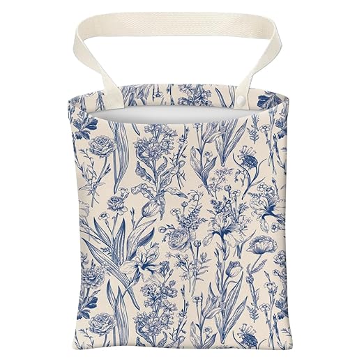 Car Trash Can, Cute Car Trash Bag, Hanging Car Organizer and Storage Bag, Trash Bin for Car Accessories, Vehicle, Travelling, Camping Cute Blue Floral