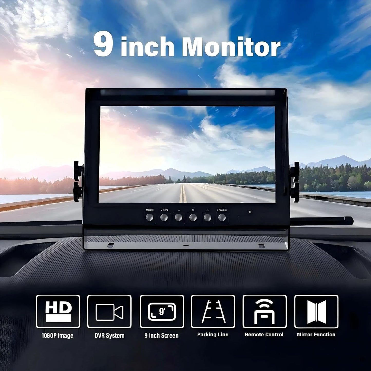 EVERSECU Car Backup Cameras System with 9'' Quad Split Monitor for RV Trailer Semi Truck Camper Bus & 4 AHD 1080P Rear&Side View Cameras with DVR Record Function Night Vision IP69 Waterproof