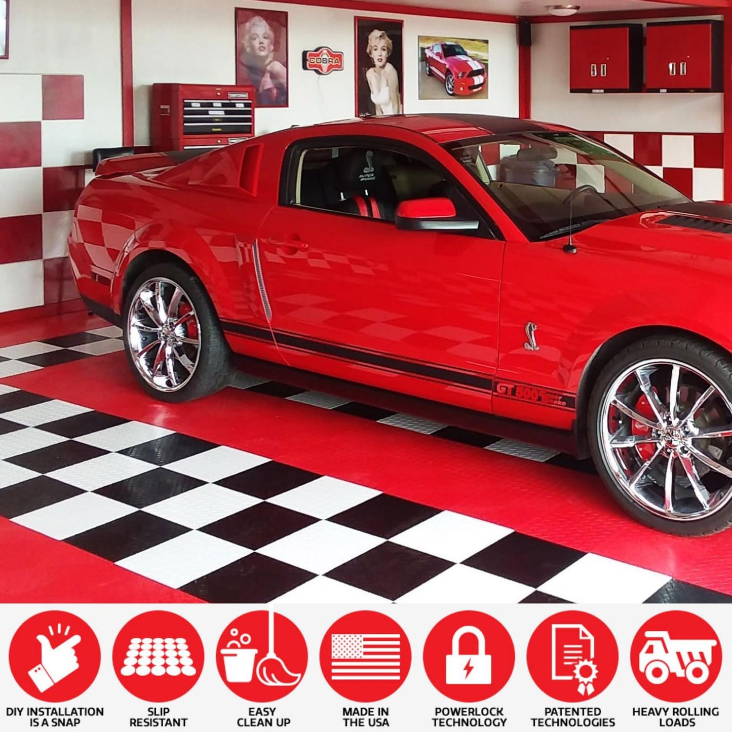 Big Floors RaceDeck Diamond Plate Design, Durable Interlocking Modular Garage Flooring Tile (Royal Blue, 24 Pack of 12 x 12" Tiles)