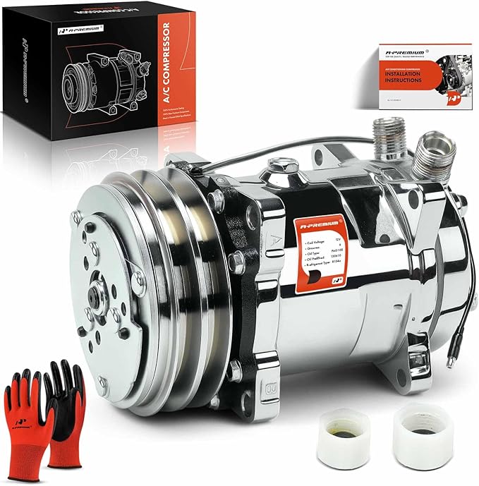 A-Premium Fit for Sanden 508 2PK Style, Universal A/C Compressor with Clutch, 2 Groove V-Belt, Chrome Plated Aluminum Housing