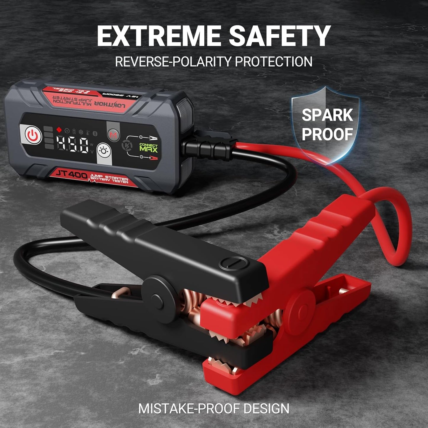 JT400 Jump Starter and Battery Tester, 2500A 12V Car Jumper Starter Portable (8.5L Gas/6.5L Diesel Engines), 100-2000 CCA Bluetooth Car Battery Tester Alternator Tester, Smart Digital Screen